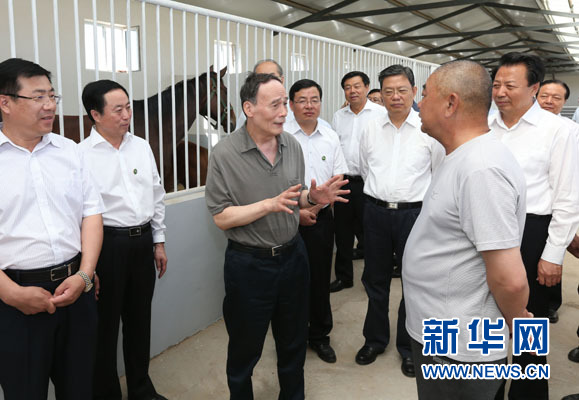 這是7月3日,王岐山在錫林浩特市義合良種馬繁育基地考察。新華社記者 龐興雷 攝 這是7月3日,王岐山在錫林浩特市義合良種馬繁育基地考察。新華社記者 龐興雷 攝